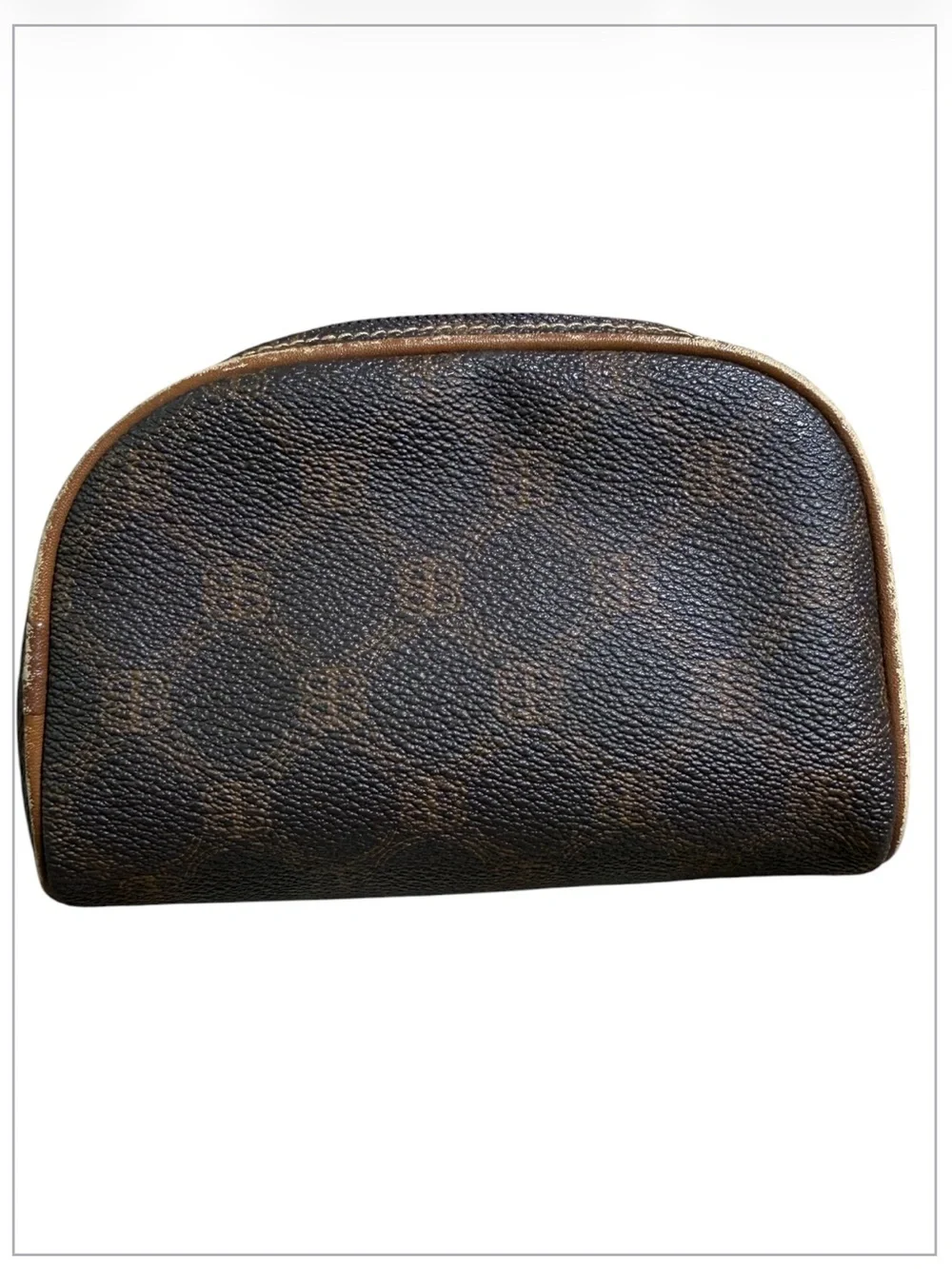 Vintage Bally International Monogram Cosmetic Bag Made in Italy Brown Zip Pouch